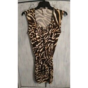 Cache Retro Edgy Zebra Print Dress Brown & Cream Medium Boho Classic Sexy